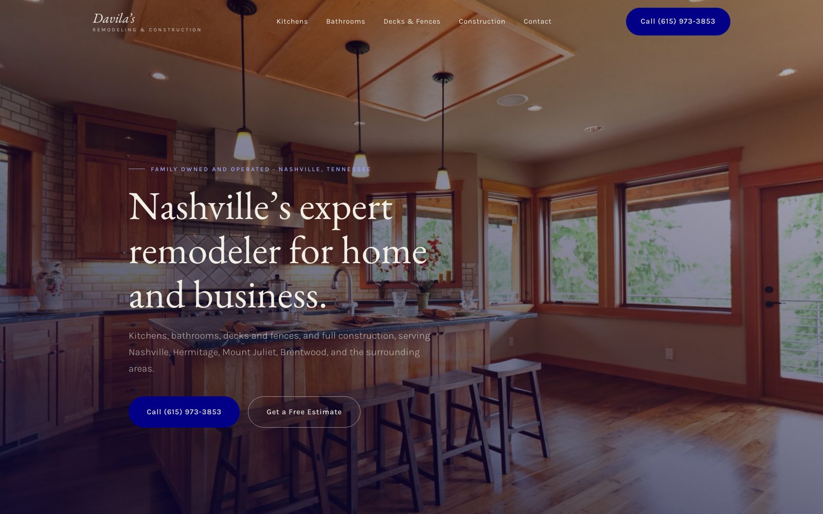 The new Davila's Remodeling and Construction homepage concept