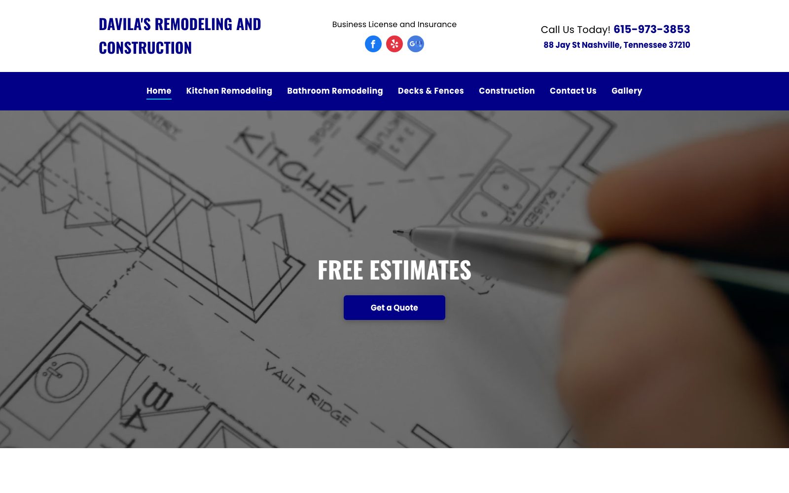 The current davilasremodelingandconstruction.com homepage