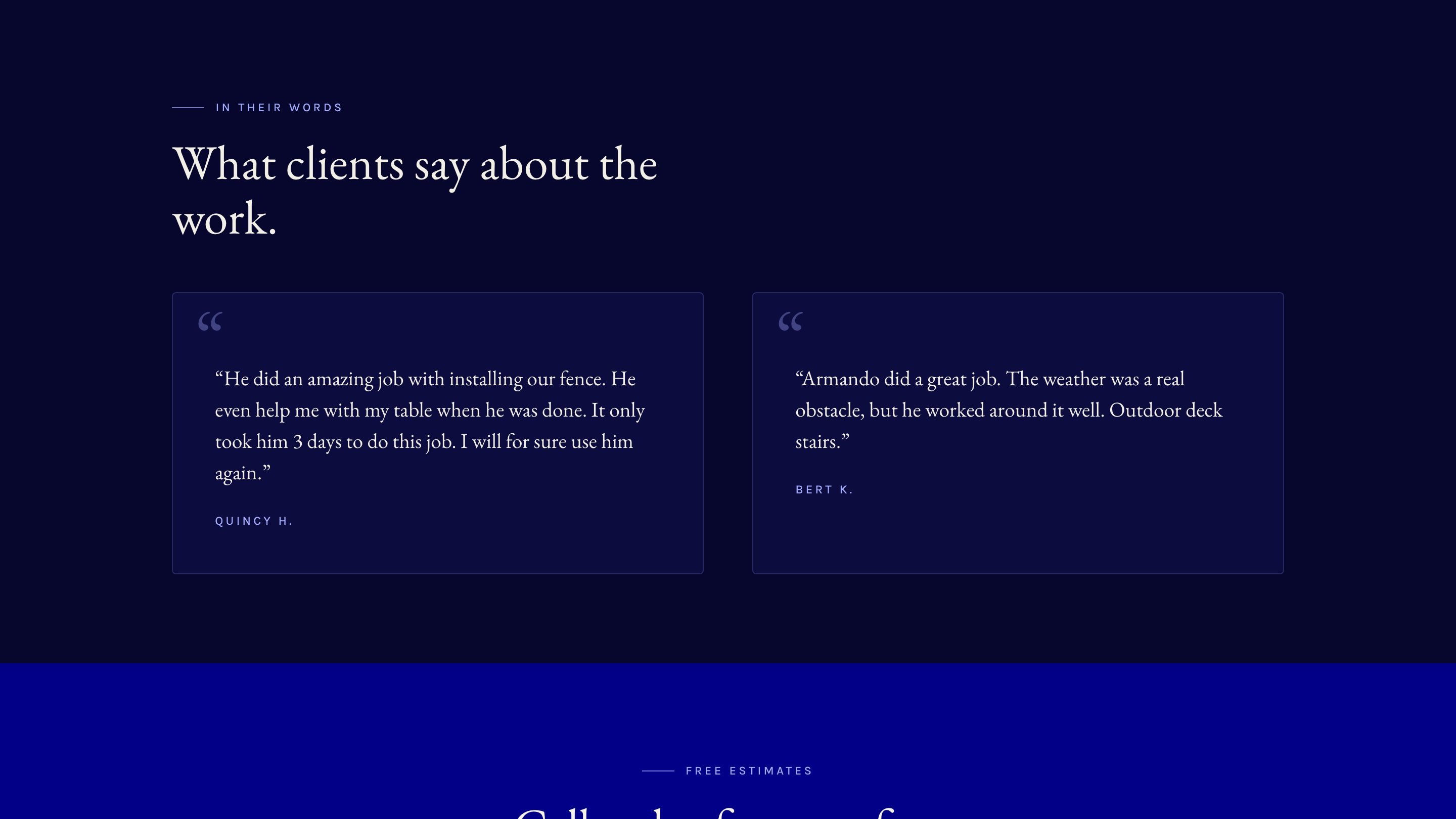 The reviews section of the new homepage