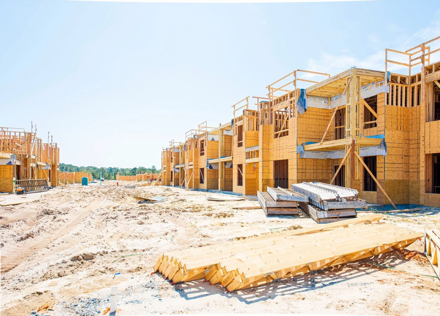 New residential construction with wood framing